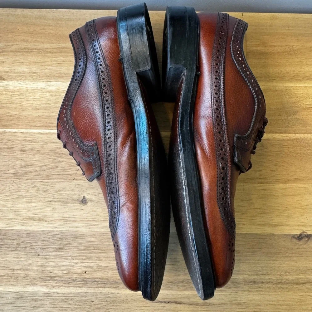 Dexter Men 10 EEE Brown Pebble Grain Leather Longwing Wingtip Brogue Shoes USA